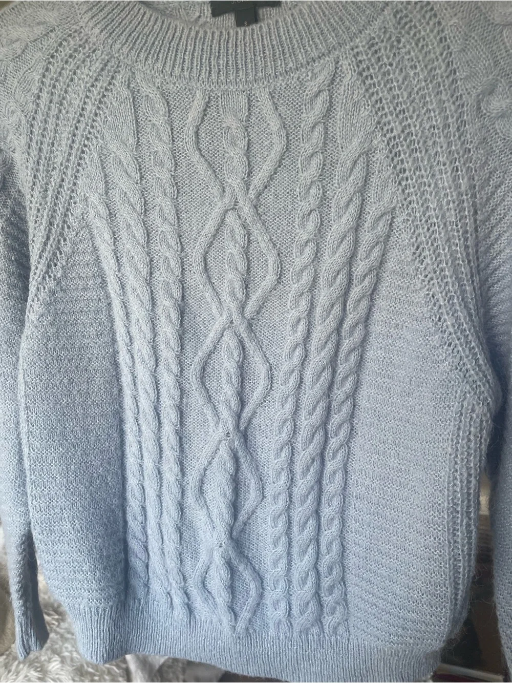 J. Crew Soft Blue Cable Knit Crewneck Sweater,,Preppy, Fall, S